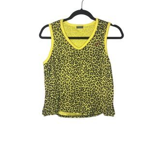 SheBeest Yellow Leopard Print Cycling Crop Top Tank Women's Size Medium